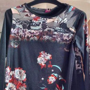 EUC - SAVE THE QUEEN DRESS LONG SLEEVE GORGEOUS PRINT AND VELVET  SZ  SMALL,